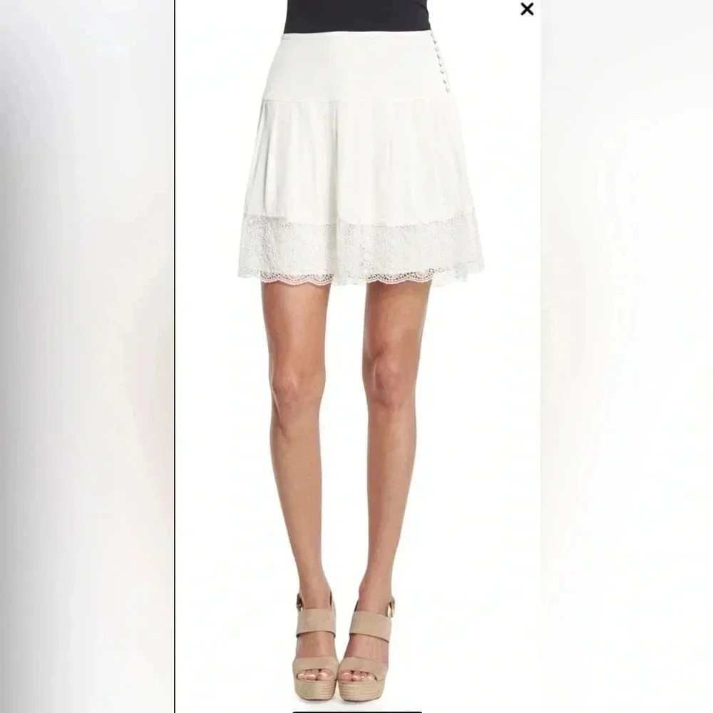 Diane von Furstenberg Belita Lace-Trim A-Line Skirt, Ivory size 10 - Picture 2 of 15